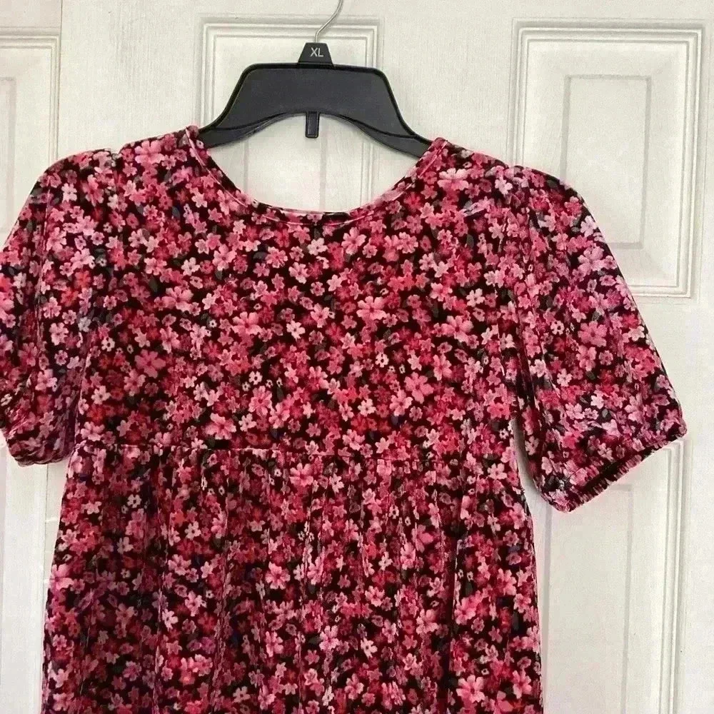 Old NV Cozy Velour Puff-Sleeve Swing Dress for Girls Size Large (10-12)